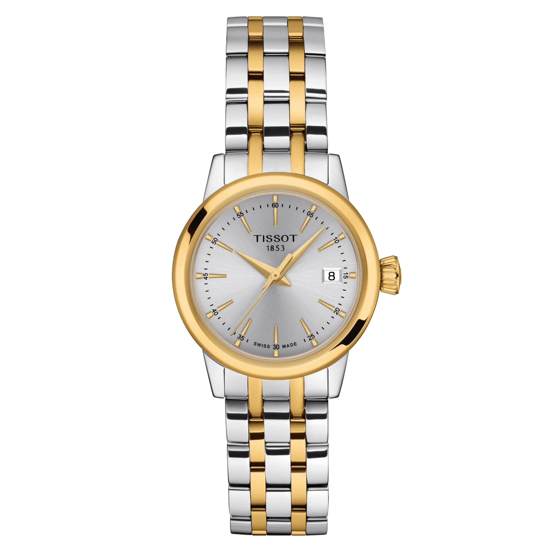 Tissot orologio Classic Dream Lady 28mm argento quarzo acciaio finiture PVD oro giallo T129.210.22.031.00 - Capodagli 1937